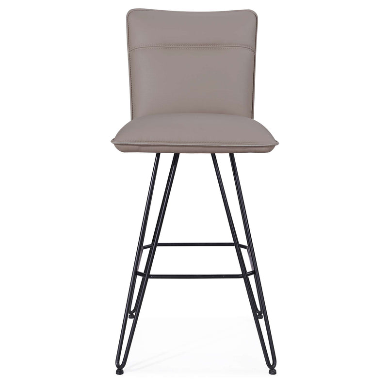 Metal Leather Upholstered Bar Height Stool With Hairpin Style Legs Set Of 2, Taupe And Black By Benzara | Bar Stools |  Modishstore 