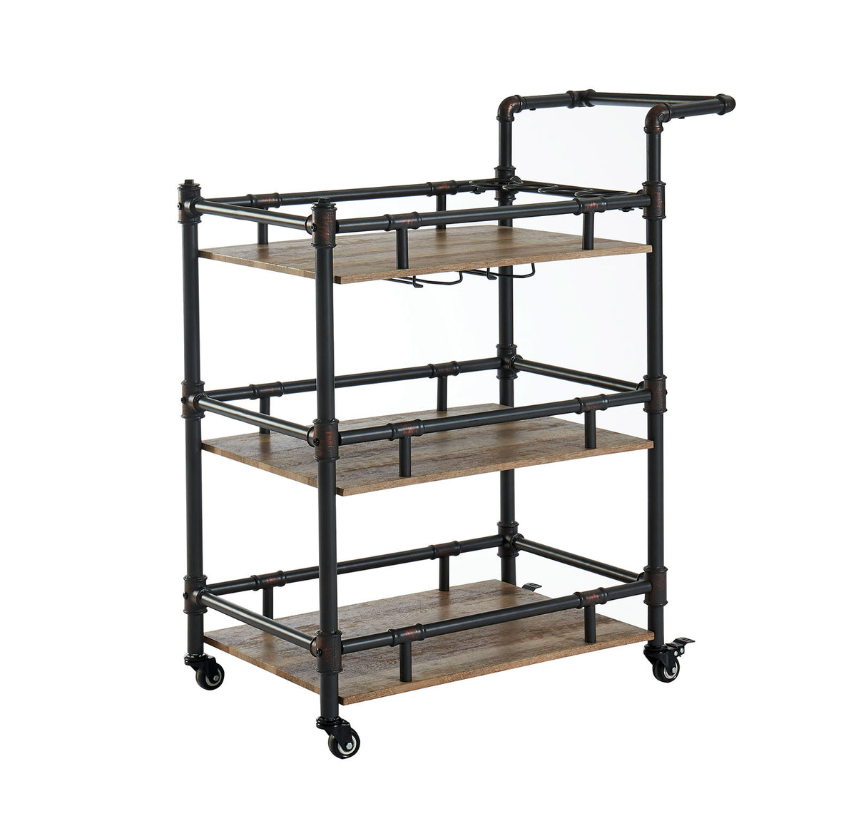 Rustic Three Tier Wood And Metal Serving Cart, Black And Brown By Benzara | Bar Carts |  Modishstore 