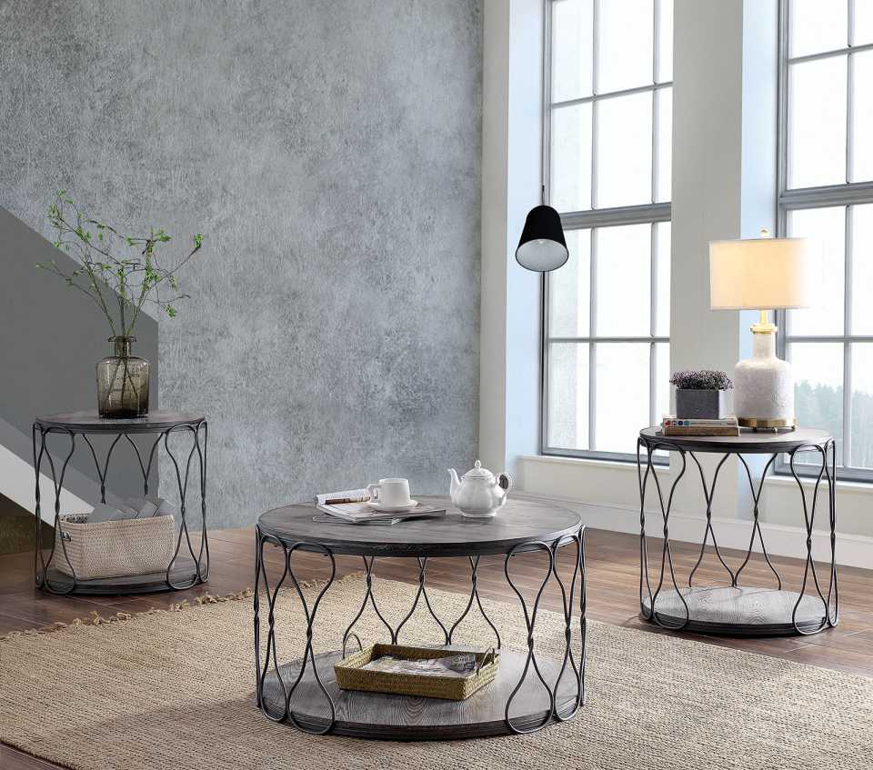 Industrial Style Round Metal And Solid Wood Coffee Table With Open Bottom Shelf, Gray And Brown By Benzara | Coffee Tables |  Modishstore  - 2