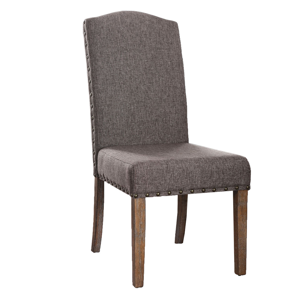 Fabric Upholstered Solid Wood Side Chair With Nail Head Trims , Brown And Gray, Pack Of Two By Benzara | Accent Chairs |  Modishstore  - 2