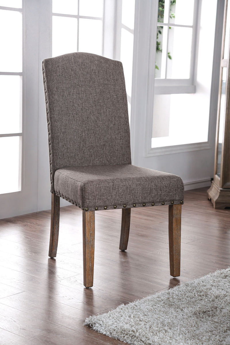 Fabric Upholstered Solid Wood Side Chair With Nail Head Trims , Brown And Gray, Pack Of Two By Benzara | Accent Chairs |  Modishstore 