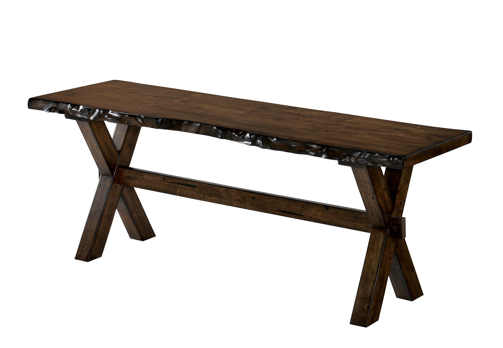 Transitional Style Solid Wood Bench With Trestle Base And Cross Legs , Brown By Benzara | Benches |  Modishstore  - 2