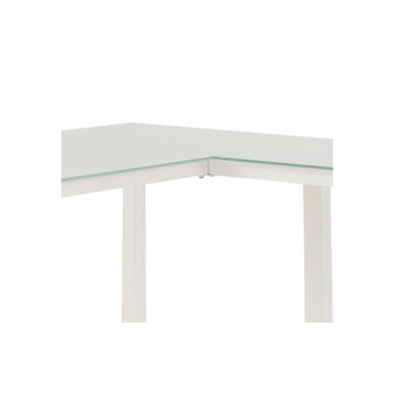 Metal L Shape Desk With Frosted Glass Top And Block Legs, White By Benzara | Desks |  Modishstore  - 5