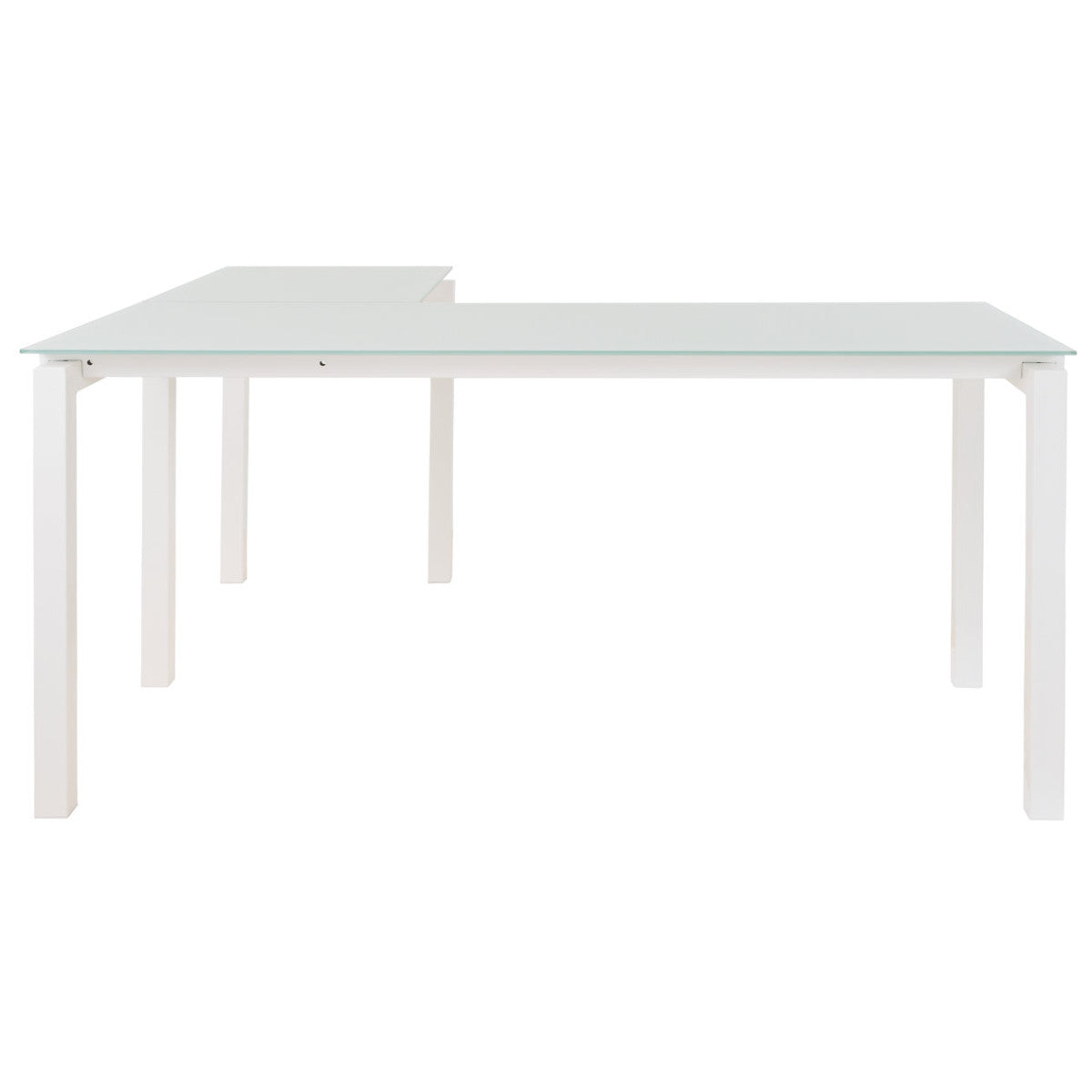 Metal L Shape Desk With Frosted Glass Top And Block Legs, White By Benzara | Desks |  Modishstore  - 6