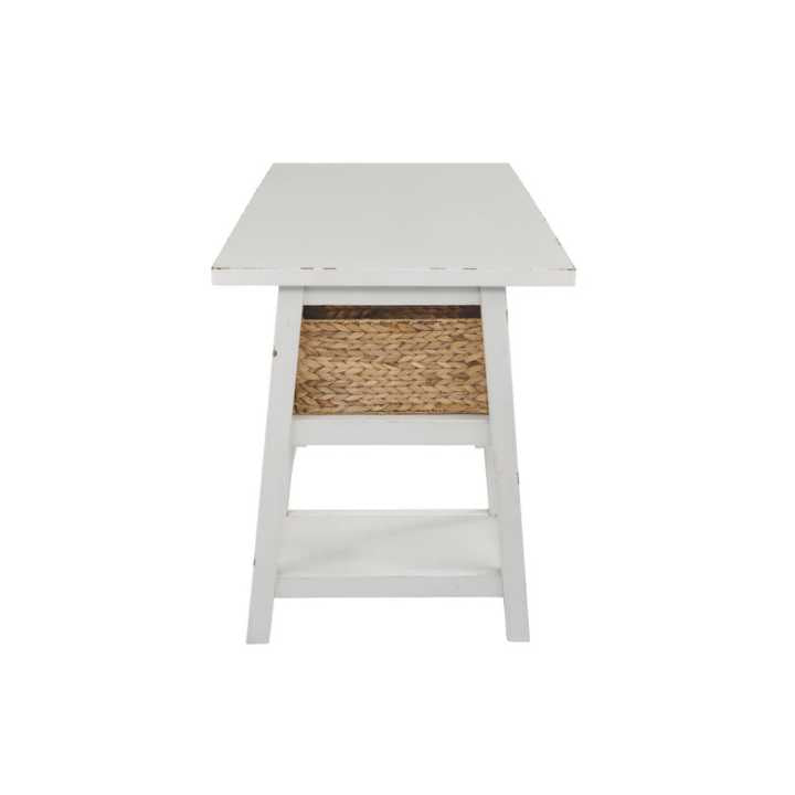 Distressed Wooden Desk With Two Display Shelves And Trestle Base, Small, White By Benzara | Desks |  Modishstore  - 3