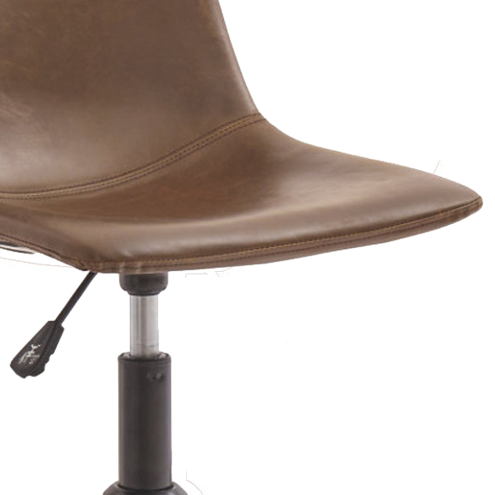 Metal Swivel Chair With Faux Leather Upholstery And Adjustable Seat, Brown And Black By Benzara | Office Chairs | Modishstore - 3