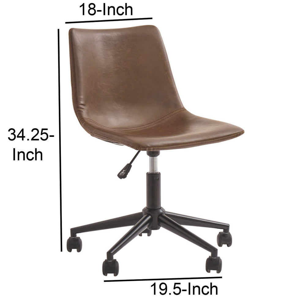 Metal Swivel Chair With Faux Leather Upholstery And Adjustable Seat, Brown And Black By Benzara | Office Chairs | Modishstore - 5
