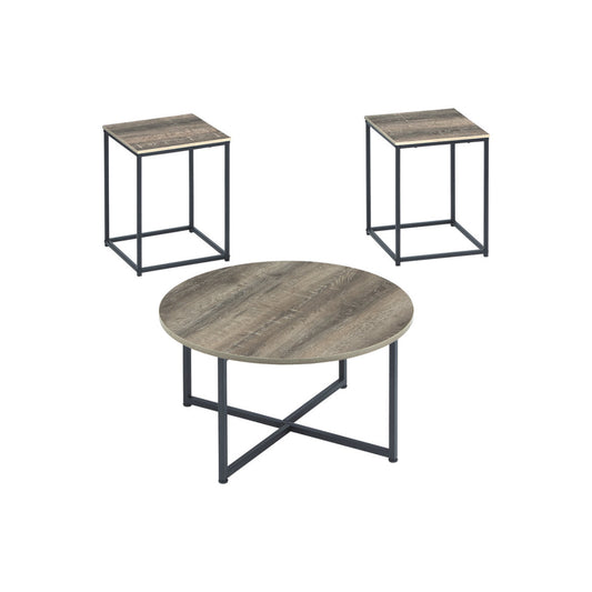 Wooden Table Set With Sturdy Metal Base, Set Of Three, Gray And Brown By Benzara | Accent Tables | Modishstore