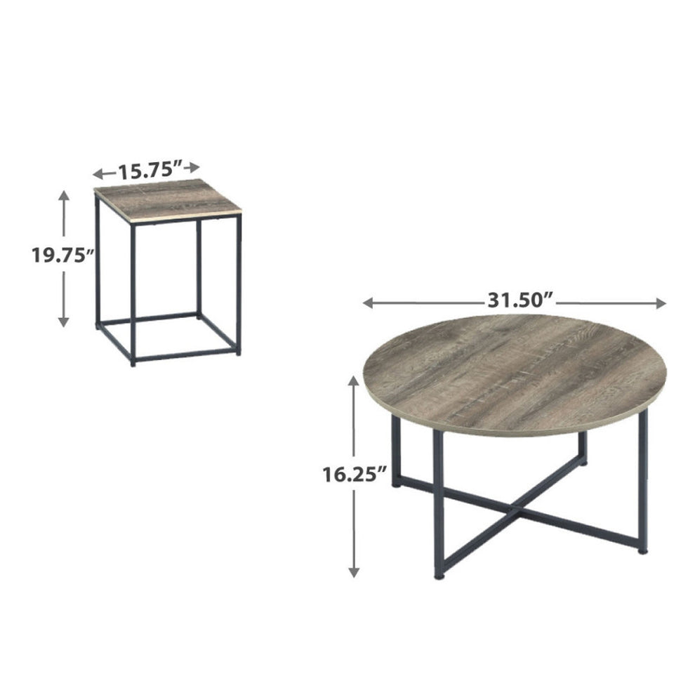 Wooden Table Set With Sturdy Metal Base, Set Of Three, Gray And Brown By Benzara | Accent Tables | Modishstore - 5