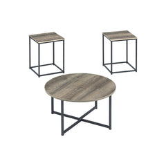 Wooden Table Set With Sturdy Metal Base, Set Of Three, Gray And Brown By Benzara