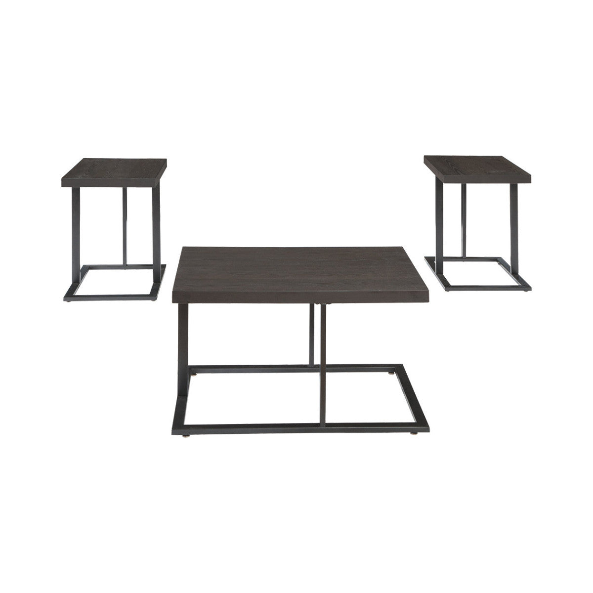 Metal Base Table Set With Floating Wooden Top, Set Of Three, Black By Benzara | Accent Tables |  Modishstore 