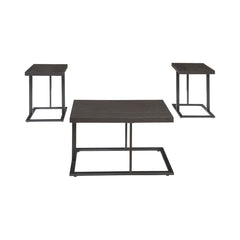 Metal Base Table Set With Floating Wooden Top, Set Of Three, Black By Benzara