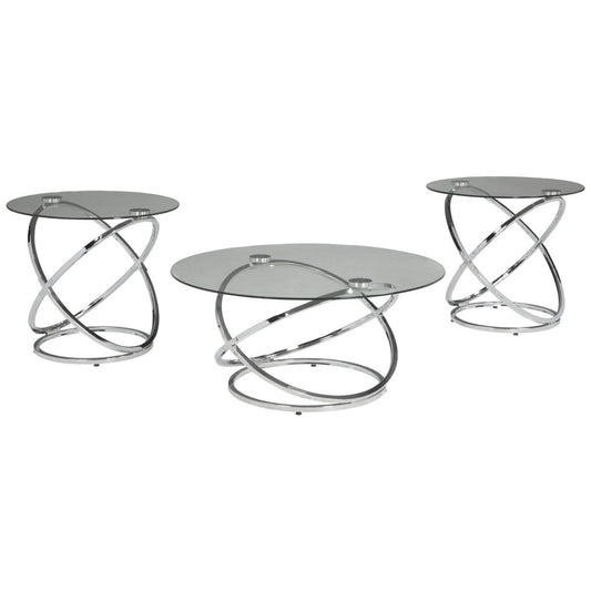 Contemporary Glass Top Table Set With Metal Rings Base, Clear And Silver By Benzara | Accent Tables |  Modishstore 
