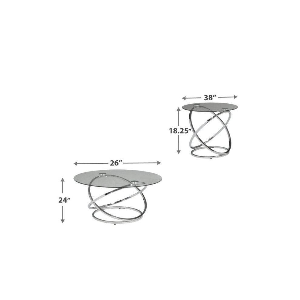 Contemporary Glass Top Table Set With Metal Rings Base, Clear And Silver By Benzara | Accent Tables |  Modishstore  - 4