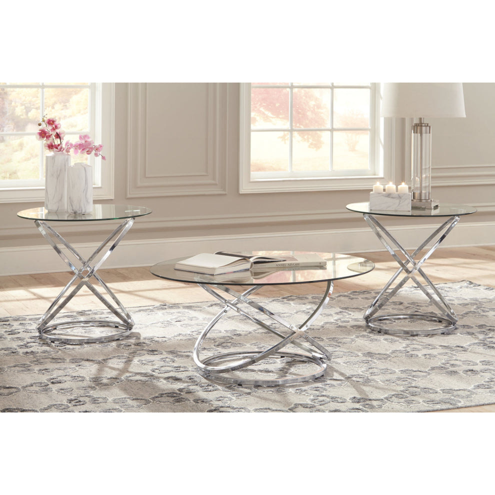 Contemporary Glass Top Table Set With Metal Rings Base, Clear And Silver By Benzara | Accent Tables |  Modishstore  - 2