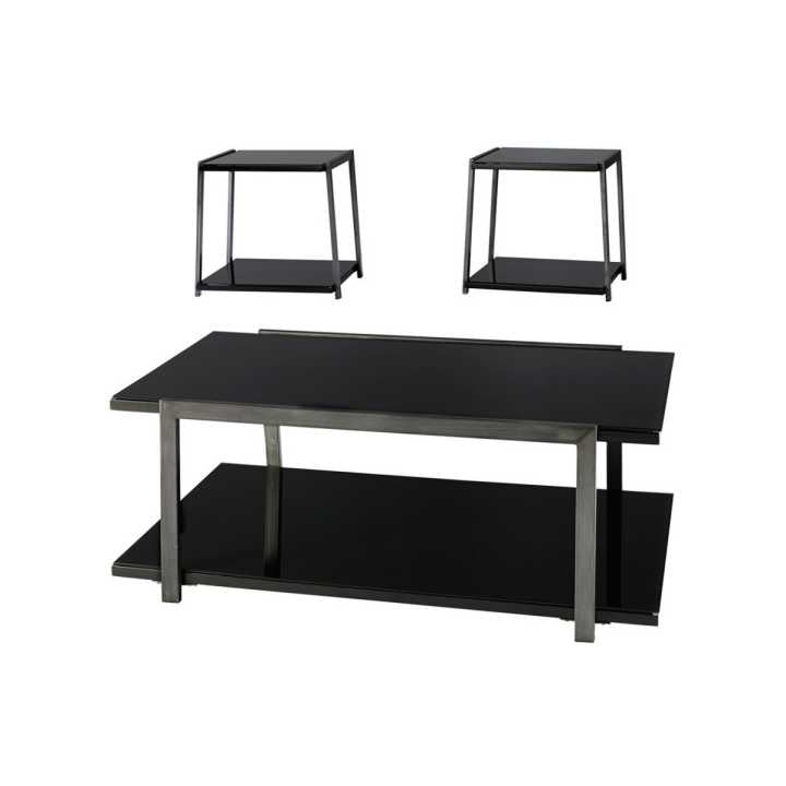 Metal Framed Table Set With Tempered Glass Top And Lower Shelf, Set Of Three, Black And Silver By Benzara | Coffee Tables |  Modishstore  - 2