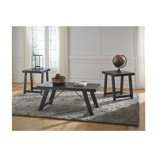 Plank Style Acacia Wood Table Set With Canted Legs, Set Of Three, Black By Benzara | Accent Tables | Modishstore