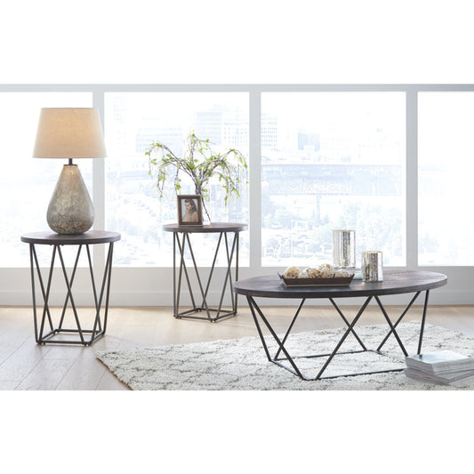 Elm Wood Table Set With Bridge Truss Metal Base, Set Of Three, Brown And Gray By Benzara | Accent Tables | Modishstore