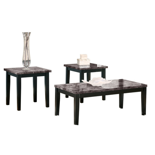 Faux Marble Top Table Set With Tapered Wooden Legs, Set Of Three, Black And Gray By Benzara | Accent Tables |  Modishstore 