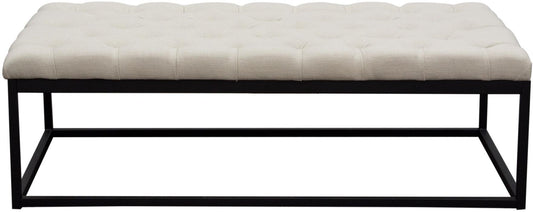 Linen Upholstered Button Tufted Bench With Open Metal Base, Large, Beige And Black By Benzara | Benches |  Modishstore 