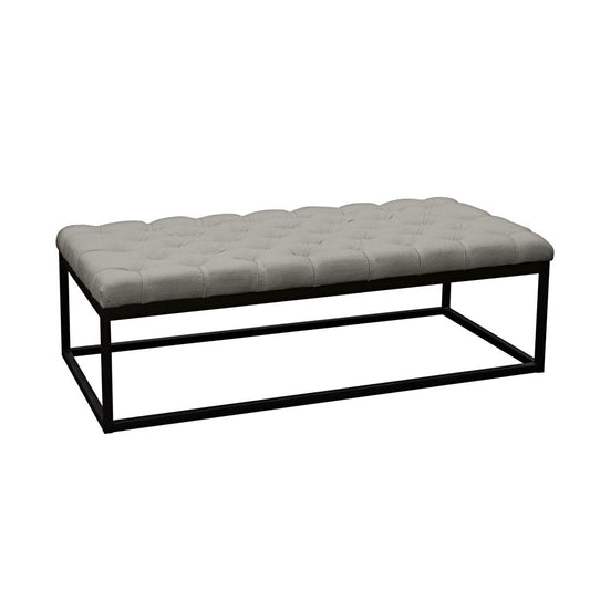 Linen Upholstered Button Tufted Bench With Open Metal Base, Large, Gray And Black By Benzara | Benches |  Modishstore 