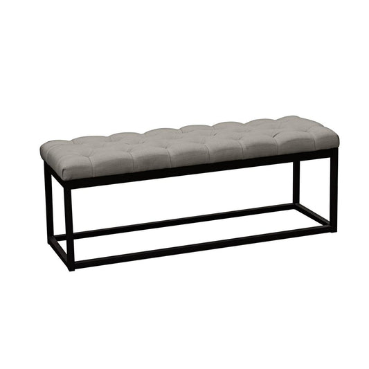 Linen Upholstered Metal Contemporary Bench With Diamond Tuft Details, Gray And Black By Benzara | Benches |  Modishstore 