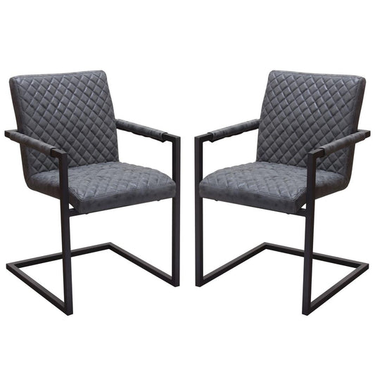 Diamond Tufted Leatherette Dining Chairs With Metal Cantilever Base, Gray And Black, Pack Of Two By Benzara | Dining Chairs |  Modishstore 