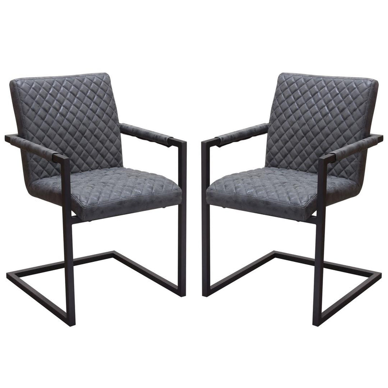 Diamond Tufted Leatherette Dining Chairs With Metal Cantilever Base, Gray And Black, Pack Of Two By Benzara | Dining Chairs |  Modishstore 