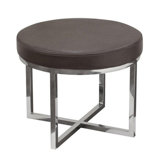 Leather Upholstered Round Accent Stool With Cross Metal Legs, Gray And Chrome By Benzara | Stools |  Modishstore 