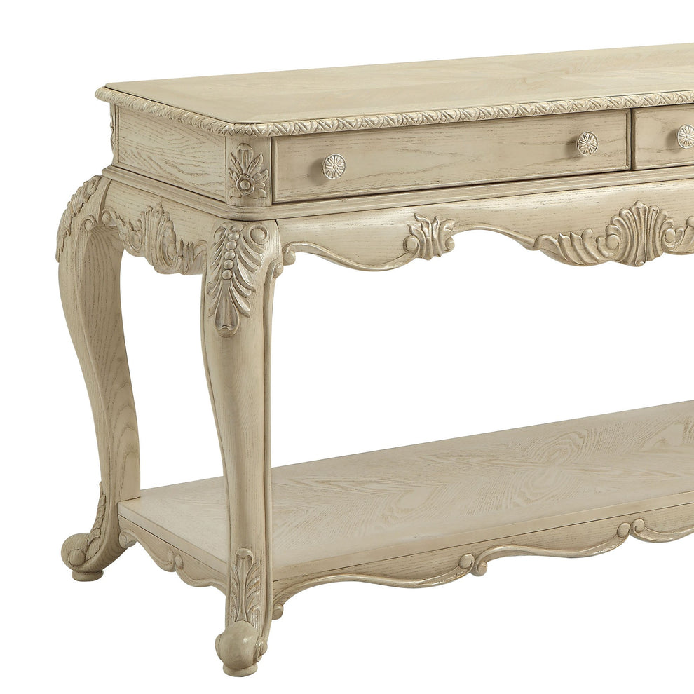 30 Inch 2 Drawer Console Table With Bottom Shelf, Antique White By Benzara | Side Tables |  Modishstore  - 3