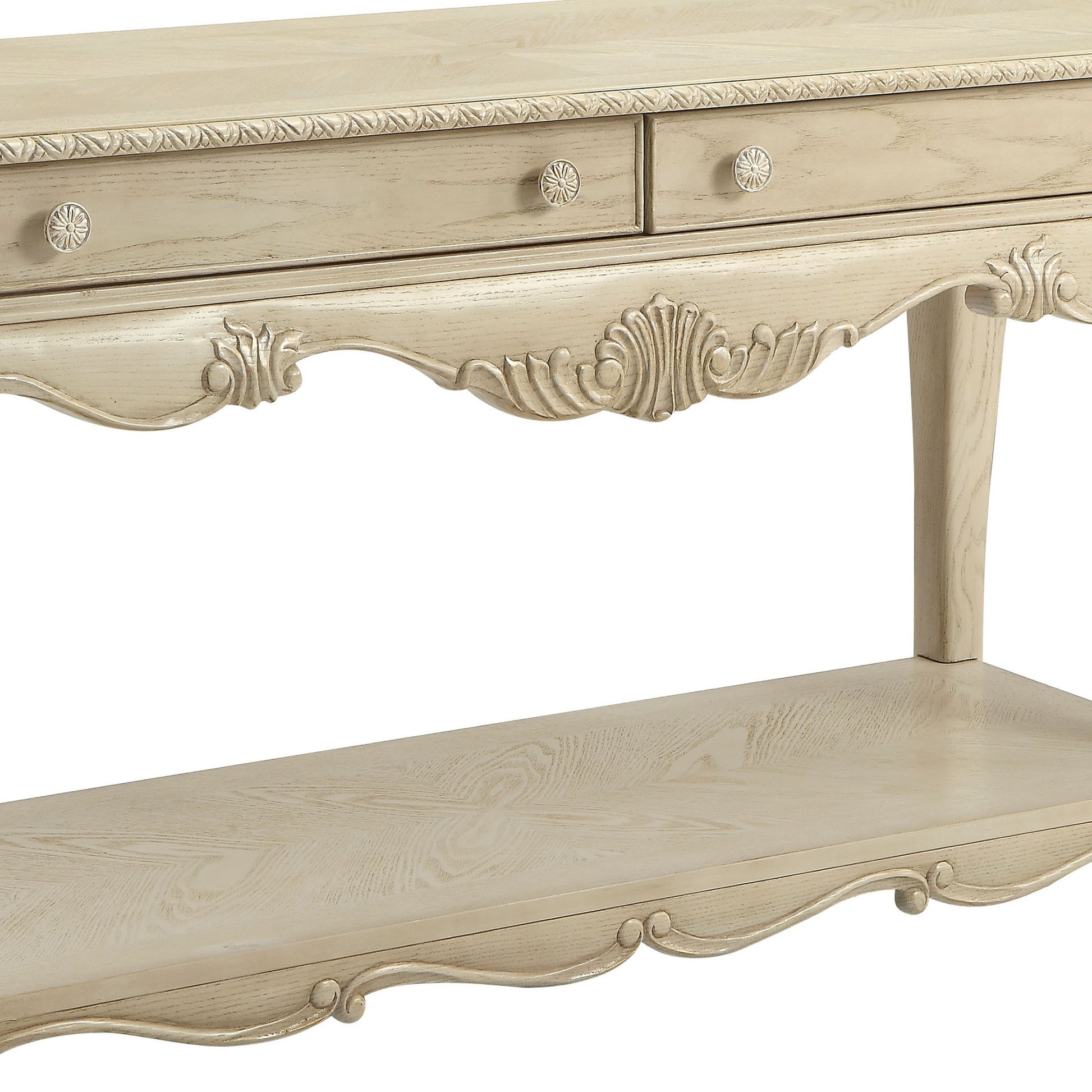 30 Inch 2 Drawer Console Table With Bottom Shelf, Antique White By Benzara | Side Tables |  Modishstore  - 5