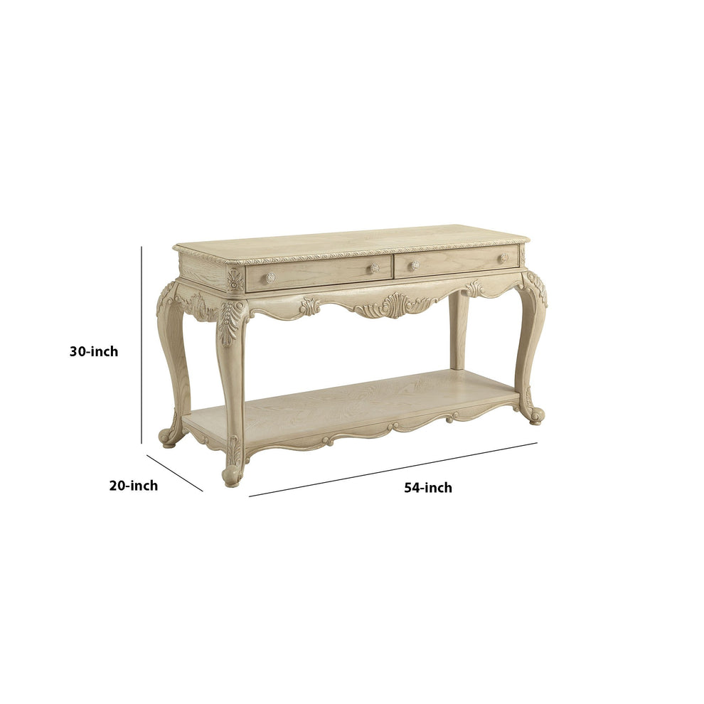30 Inch 2 Drawer Console Table With Bottom Shelf, Antique White By Benzara | Side Tables |  Modishstore  - 4