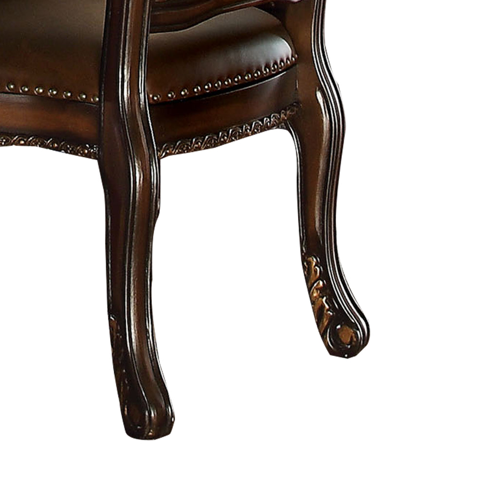 Faux Leather Upholstered Wooden Side Chair Button Tufted Back, Brown, Set Of Two By Benzara | Accent Chairs |  Modishstore  - 3