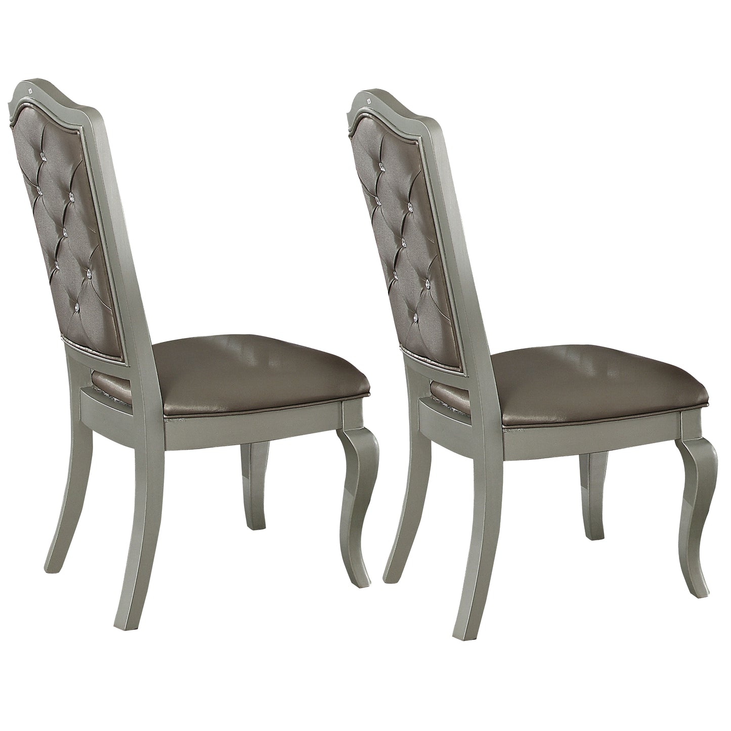 Faux Leather Upholstered Wooden Side Chair With Cabriole Legs, Silver And Gray, Set Of Two By Benzara | Accent Chairs |  Modishstore 