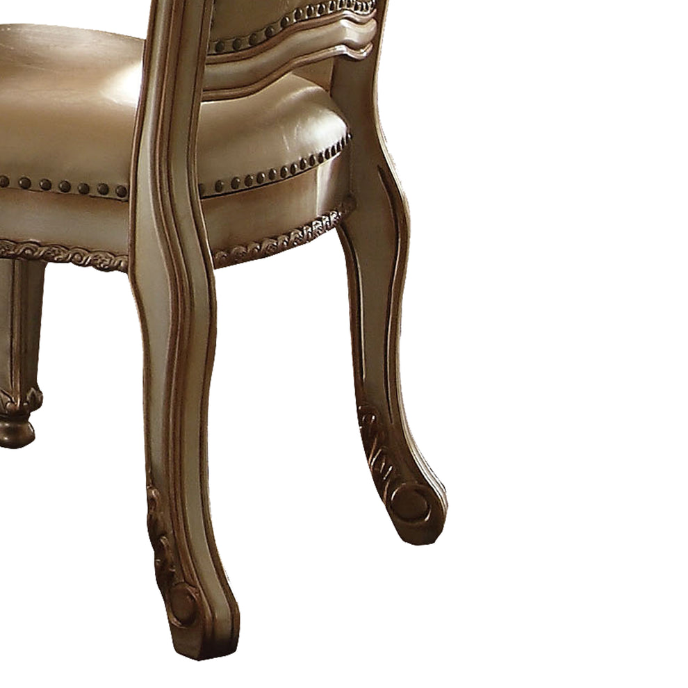 Button Tufted Side Chair With Carved Motifs, Set Of 2, Gold By Benzara | Accent Chairs |  Modishstore  - 4