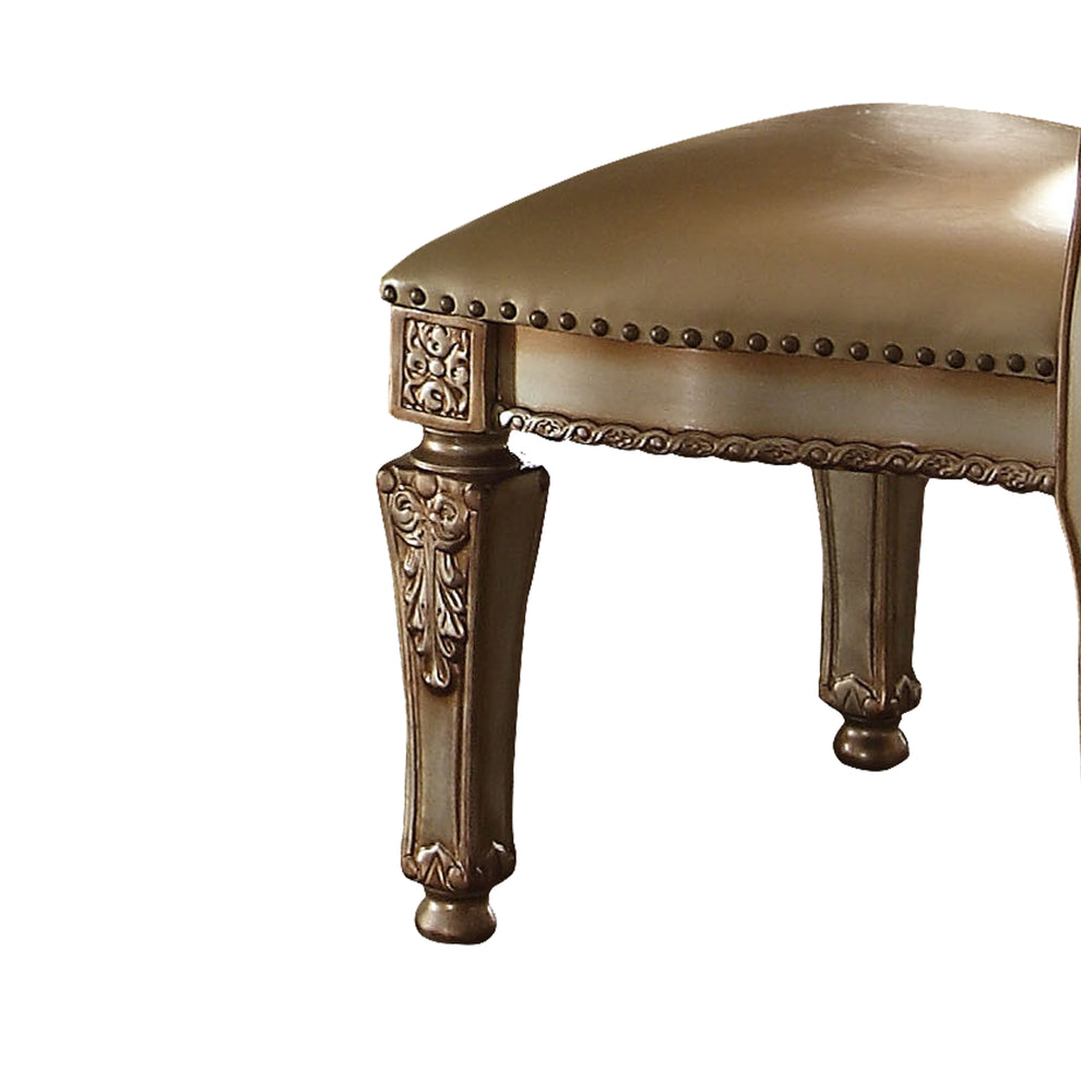Button Tufted Side Chair With Carved Motifs, Set Of 2, Gold By Benzara | Accent Chairs |  Modishstore  - 5