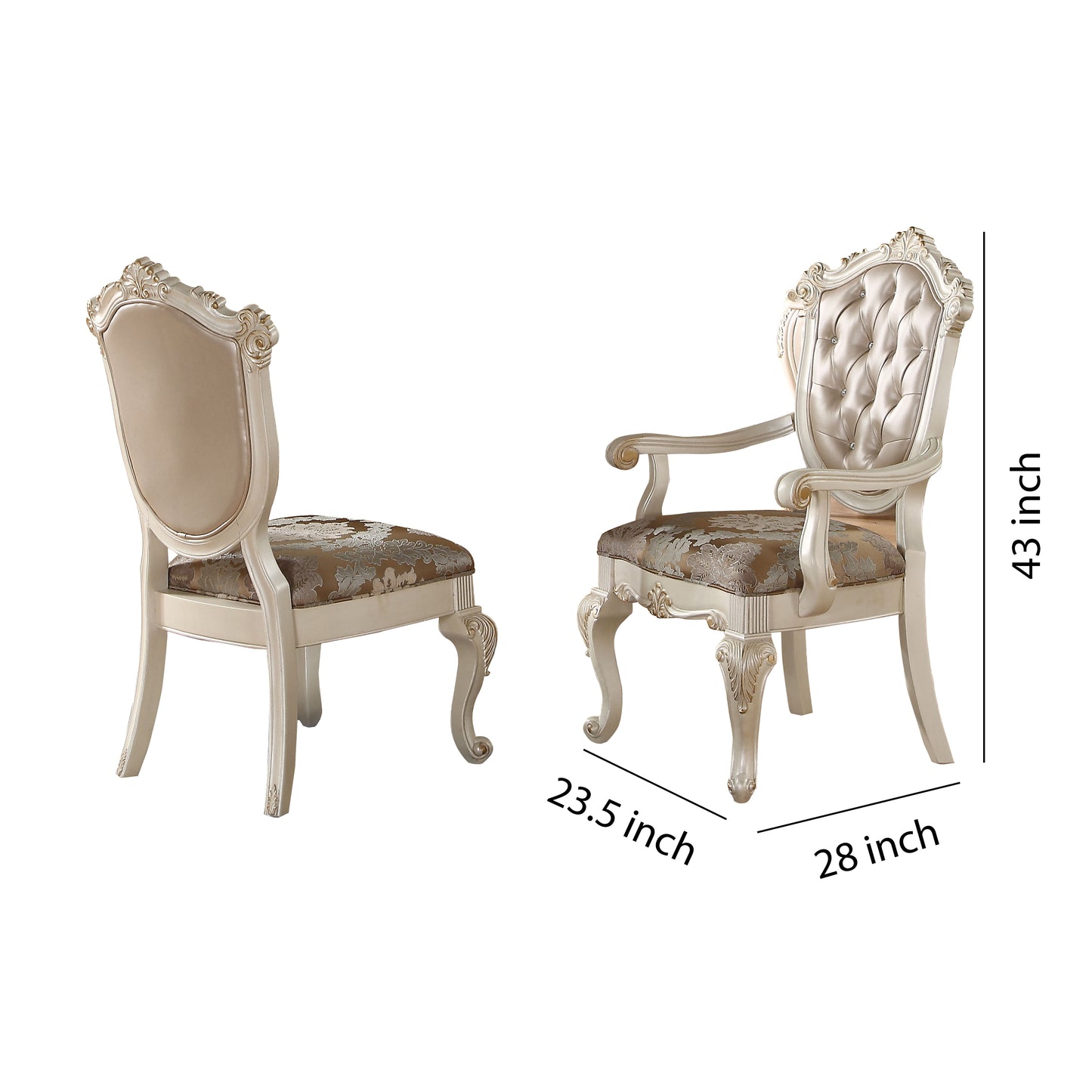 Faux Leather Upholstered Wooden Side Chair With Cabriole Legs, White And Brown, Set Of Two By Benzara | Accent Chairs | Modishstore - 3