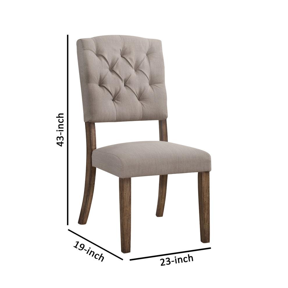 Padded Side Chair With Flared Legs, Set Of 2, Beige And Brown By Benzara | Accent Chairs |  Modishstore  - 4