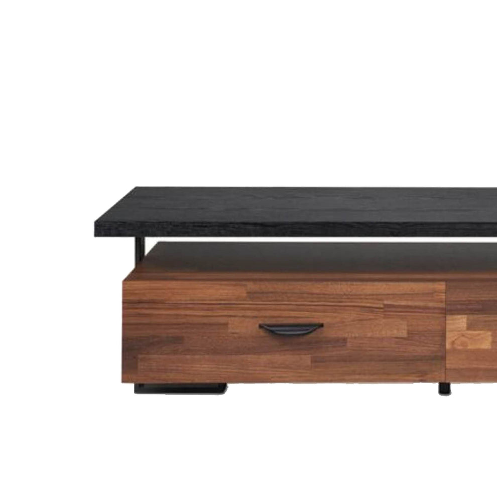 67 Inch 2 Drawer Metal And Wood Tv Stand, Black And Brown By Benzara | Cabinets |  Modishstore  - 3