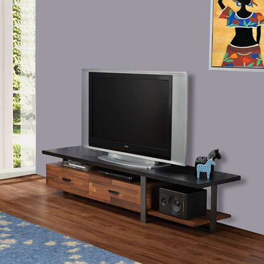 67 Inch 2 Drawer Metal And Wood Tv Stand, Black And Brown By Benzara | Cabinets |  Modishstore 
