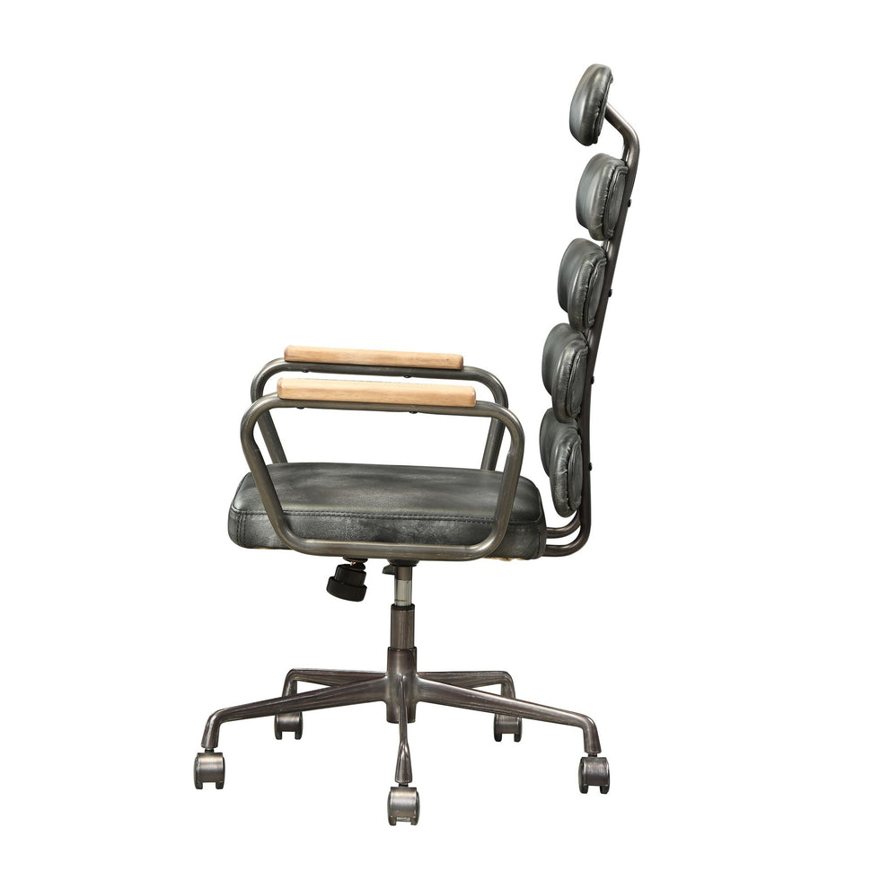 Leatherette Metal Swivel Executive Chair With Five Horizontal Panels Backrest, Gray By Benzara | Accent Chairs |  Modishstore  - 3