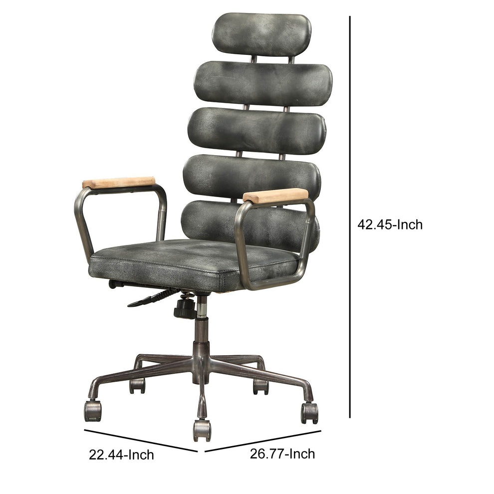 Leatherette Metal Swivel Executive Chair With Five Horizontal Panels Backrest, Gray By Benzara | Accent Chairs |  Modishstore  - 5