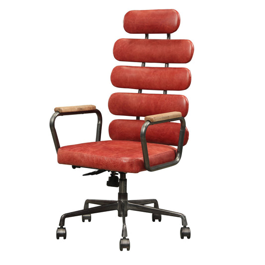 Leatherette Office Chair With Split Panel Backrest, Red By Benzara | Office Chairs |  Modishstore 