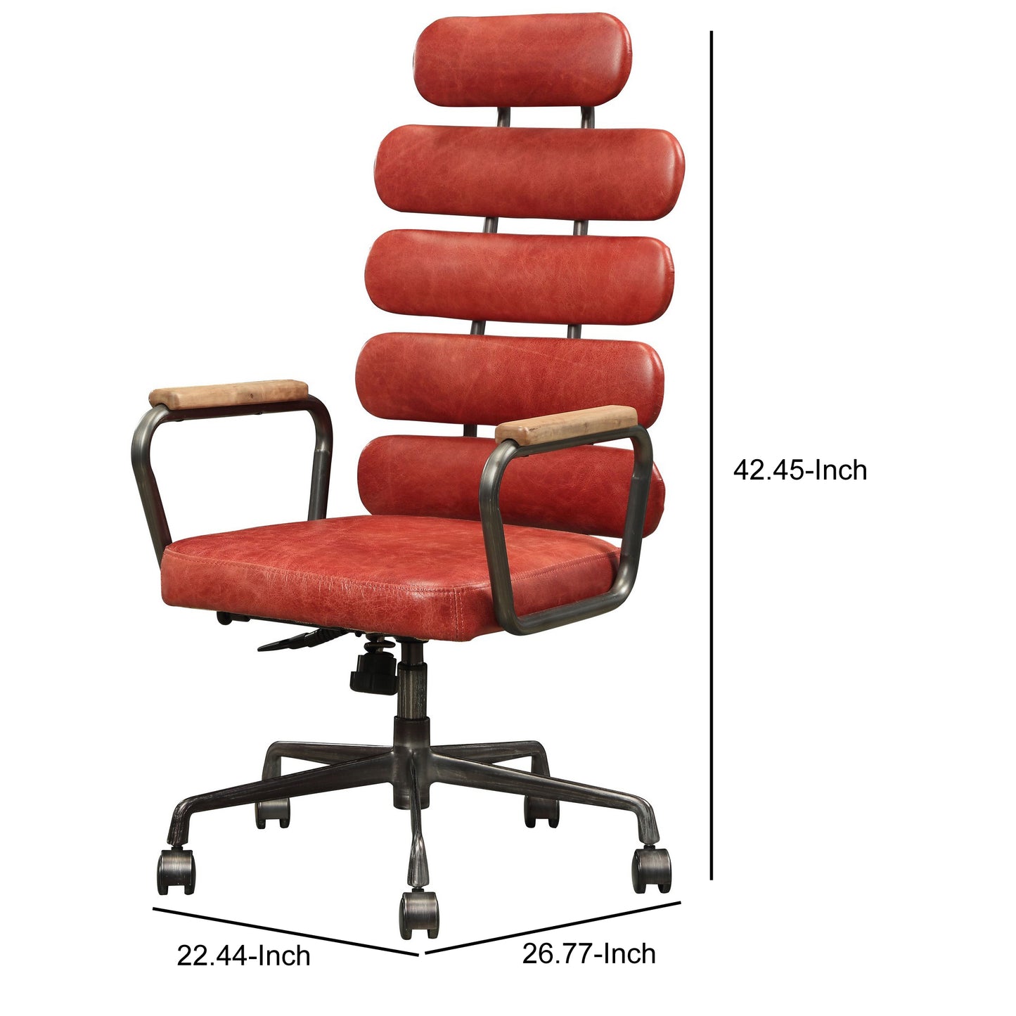 Leatherette Office Chair With Split Panel Backrest, Red By Benzara | Office Chairs |  Modishstore  - 3