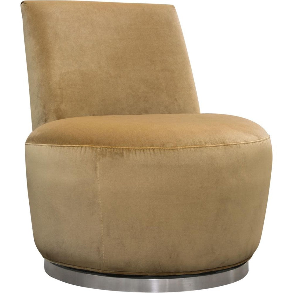 Velvet Upholstered Swivel Accent Chair With Stainless Steel Base, Brown And Silver By Benzara | Accent Chairs |  Modishstore  - 3