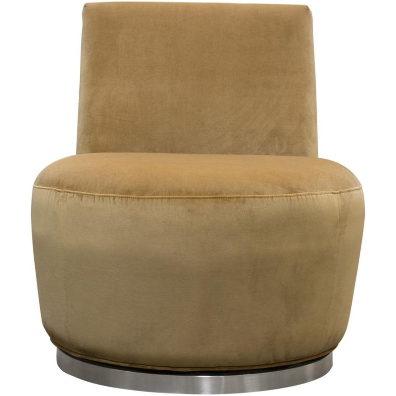Velvet Upholstered Swivel Accent Chair With Stainless Steel Base, Brown And Silver By Benzara | Accent Chairs |  Modishstore 