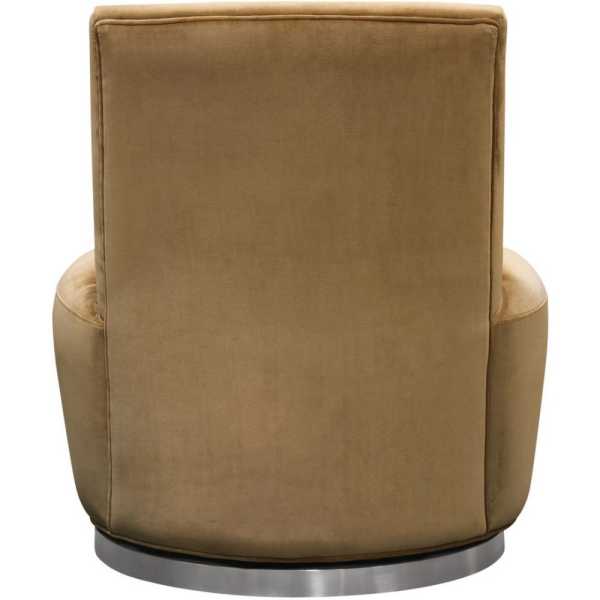 Velvet Upholstered Swivel Accent Chair With Stainless Steel Base, Brown And Silver By Benzara | Accent Chairs |  Modishstore  - 5