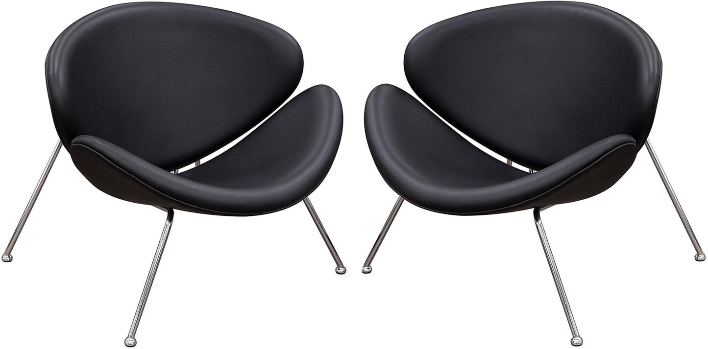 Modern Leatherette Upholstered Accent Chair With Angled Metal Legs, Set Of Two, Black And Silver By Benzara | Accent Chairs |  Modishstore 