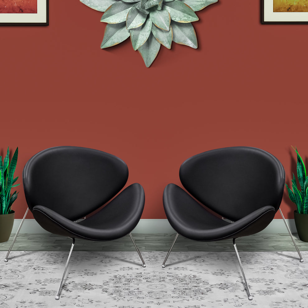 Modern Leatherette Upholstered Accent Chair With Angled Metal Legs, Set Of Two, Black And Silver By Benzara | Accent Chairs |  Modishstore  - 2