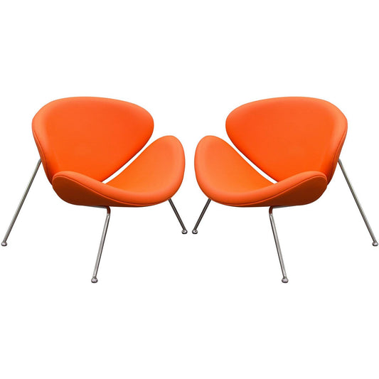 Modern Leatherette Upholstered Accent Chair With Angled Metal Legs, Set Of Two, Orange And Silver By Benzara | Accent Chairs |  Modishstore 